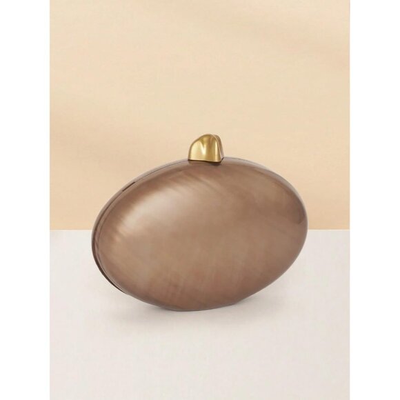 ⚡Women\'s Brown Egg Metallic Evening Shiny Top Closure Trendy Clutch Handbags